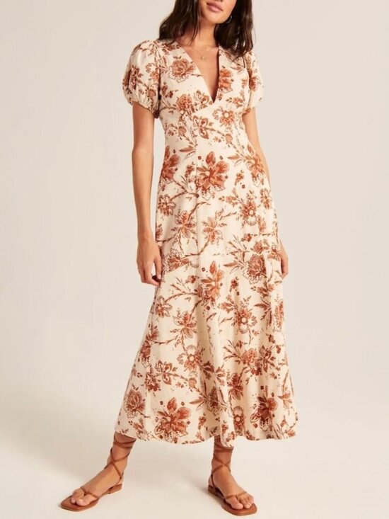 Abercrombie & Fitch Dresses & Skirts - Abercrombie & Fitch Floral Puff Sleeve Poplin Midi Dress Size XS